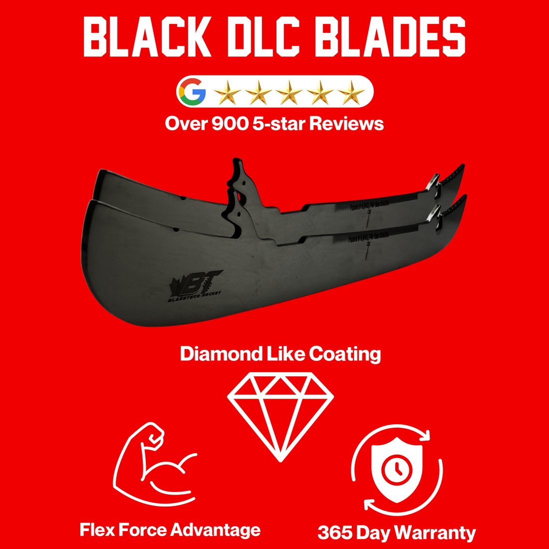 Bladetech Hockey Skate Blades - Black Steel DLC - for all hockey skates