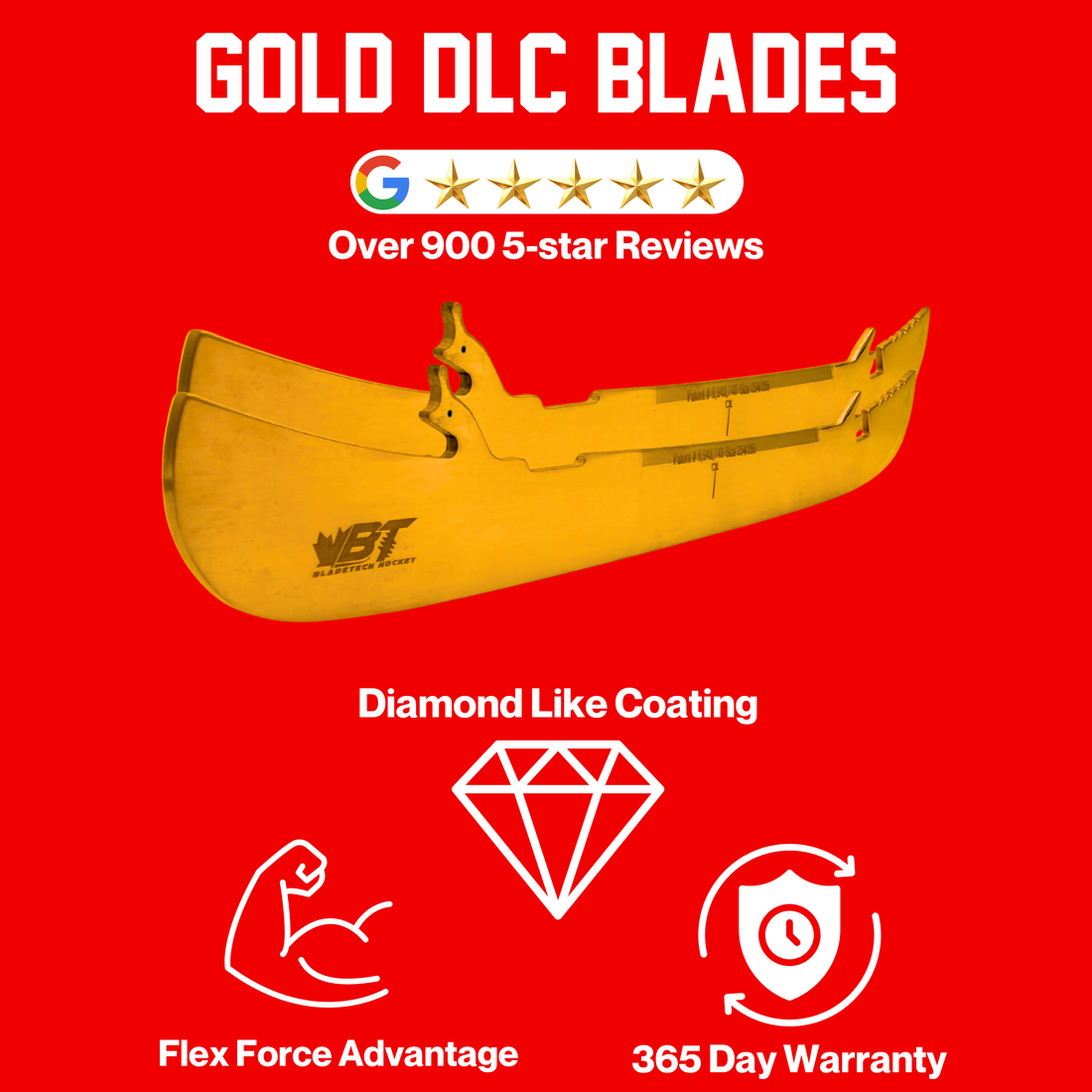 Bladetech Hockey Skate Blades - Gold Steel - for all hockey skates